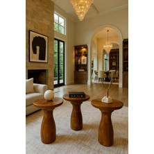 Rustik Meşe Ahşap Mantar Sehpa 3’lü Set – Dekoratif Zigon Takımı