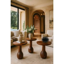 Doğal Meşe Ahşap Mantar Sehpa 3’lü Set – Zarif Zigon ve Yan Sehpa Takımı