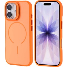iPhone 17 Kılıf M-Safe Şarj Özellikli Kamera Standlı Zore Notron Kapak - Turuncu