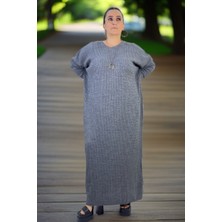 YAĞMURBEREN Yagmur Beren  Saç Örgü Desenli %100 Akrilik Düşük Kol Bisiklet Yaka Ekstra Büyük Beden Triko Elbise