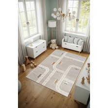Cotto Home Cotto Kids CK003G Gri Halı Araba ve Yol Desenli Kaymaz Taban Yumuşak Yıkanabilir Çocuk Odası Halısı