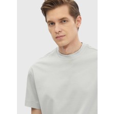 Ramsey Açık Gri Düz Bisiklet Yaka %100 Pamuk T-Shirt