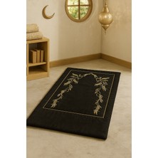 Bonny Home Sahra Siyah Kadife Nakışlı Seccade Süngerli Yumuşak Çeyizlik Hediyelik Bohça Lüks Namazlık