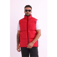 Erkek Astarlı Rüzgar Geçirmez Kırmızı Şişme Yelek