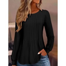 Arben Boutique Kadın Uzun Kollu Yuvarlak Yaka Nervürlü Bluz