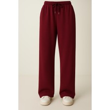 Düven Modal Kumaş Bol Paça Pantolon - Geniş Paça Eşofman Altı Bordo