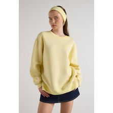 Minaaise Oversize 3 İplik Şardonlu Basic Sweatshirt Sarı