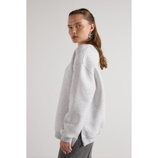 Minaaise Oversize 3 İplik Şardonlu Basic Sweatshirt Gri