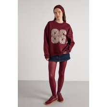 Minaaise Nakışlı 3 Iplik Şardonlu Sweatshirt Bordo