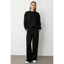 Mizalle Beli Lastikli Yumuşak Dokulu Siyah Jogger Pantolon