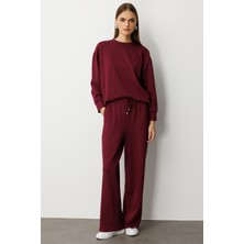 Mizalle Beli Lastikli Yumuşak Dokulu Mürdüm Jogger Pantolon