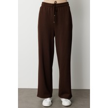 Mizalle Beli Lastikli Yumuşak Dokulu Kahverengi Jogger Panto