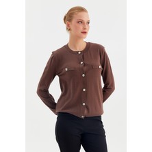 Nish&Chic Gümüş Düğmeli Cepli Triko Hırka