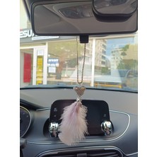 Oto Aksesuarcım Pandalı Model Metal Yıldız Dikiz Ayna Süsü Pudra Pembe Tüylü
