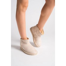 Joy Ayakkabı Jolıe Bağcıksız Düz Taban Içi Kürklü Kısa Süet Kadın Bot Skt - Krem