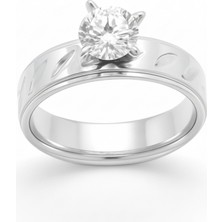 Tesbihane Gümüş Renk Zirkon Taşlı V Tasarım 316L Kalite Paslanmaz Çelik Kadın Tektaş Yüzük - 24 Ölçü