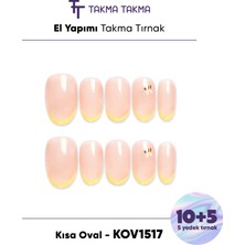 15'li Pembe Kısa Oval KOV1517 Tekrar Kullanılabilir El Yapımı Protez Takma Tırnak - Pembe-XS