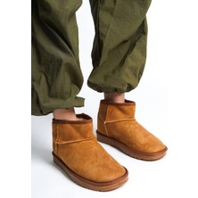 Joy Ayakkabı Jolıe Bağcıksız Düz Taban Içi Kürklü Kısa Süet Kadın Bot  Stt - Taba