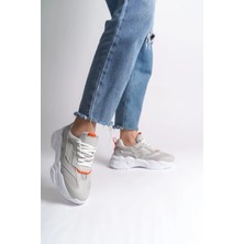 Joy Ayakkabı Tokyo Bağcıklı Ortopedik Taban Triko Detaylı Kadın Spor Ayakkabı  Tbt - Gri/turuncu