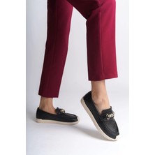 Joy Ayakkabı Lıly Bağcıksız Ortopedik Rahat Taban Çiçek Desenli Kadın Babet Ayakkabı  Ckt - Siyah