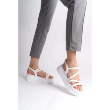 Joy Ayakkabı Natalıe Ince Tokalı Şerit Detaylı Ortopedik Taban Kadın Sandalet Cbt - Beyaz