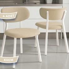Canisa Toldy Serisi 4 Adet Krem Bukle Kumaş Mutfak Sandalyesi Beyaz Metal Ayak