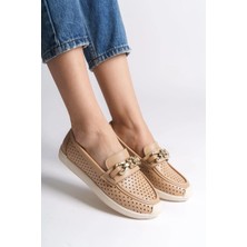 Joy Ayakkabı Layla Bağcıksız Ortopedik Rahat Taban Kalp Desenli Kadın Babet Ayakkabı Ckt - Ten