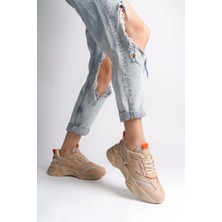 Joy Ayakkabı Tokyo Bağcıklı Ortopedik Taban Triko Detaylı Kadın Spor Ayakkabı  Ttt - Ten/turuncu