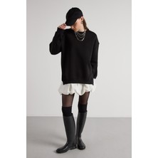Minaaise Oversize 3 İplik Şardonlu Basic Sweatshirt Siyah