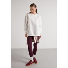 Minaaise Oversize 3 İplik Şardonlu Basic Sweatshirt Ekru