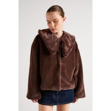 Minaaise Seyyar Yakalı Kürk Astarlı  Kaban Kahve