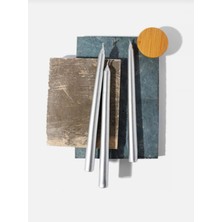 3'lü Metalik Gri-Şamdan Mum-Konik Mum