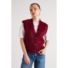 Minaaise Pelüş Triko Yelek Bordo