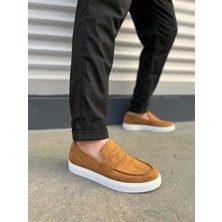 Joy Ayakkabı JY180 Estilo x Bağcıksız Süet Erkek Günlük Spor Klasik Ayakkabı Sbt - Taba