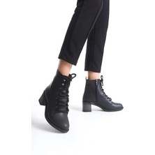 Joy Ayakkabı Lena Bağcıklı Fermuarlı Ortopedik Taban Topuklu Kadın Bot  Cst - Siyah