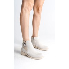 Joy Ayakkabı Luna Fermuarlı Lastikli Ortopedik Taban Topuklu Süet Kadın Bot Skt - Krem