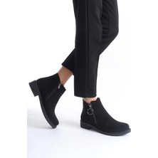 Joy Ayakkabı Margaret Fermuarlı Ortopedik Taban Topuklu Süet Kadın Bot Sst - Siyah