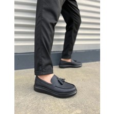 Joy Ayakkabı JY154 Blaze Bağcıksız Püsküllü Cilt Erkek Günlük Spor Klasik Ayakkabı Cst - Siyah