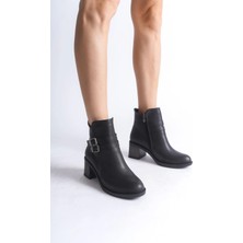 Joy Ayakkabı Noemı Tokalı Fermuarlı Ortopedik Taban Topuklu Kadın Bot  Cst - Siyah