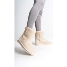 Joy Ayakkabı Selına Bağcıksız Düz Taban Içi Kürklü Süet Kadın Bot  Skt - Krem