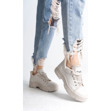 Joy Ayakkabı Jane Bağcıklı Ortopedik Taban Kadın Sneaker Spor Ayakkabı  Ckt - Krem