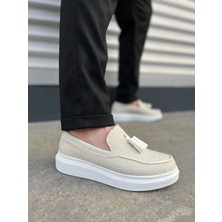 Joy Ayakkabı JY154 Blaze Bağcıksız Püsküllü Keten Erkek Günlük Spor Klasik Ayakkabı Kbt - Beyaz