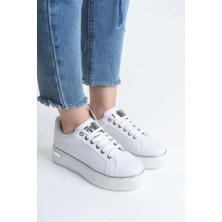 Joy Ayakkabı Mına Bağcıklı Ortopedik Taban Kadın Sneaker Spor Ayakkabı  Cbt - Beyaz/gümüş