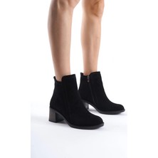 Joy Ayakkabı Larıssa Fermuarlı Ortopedik Taban Topuklu Süet Kadın Bot  Sst - Siyah