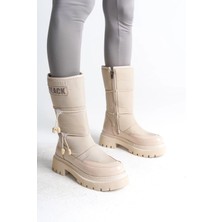 Joy Ayakkabı Lucy Lastikli Fermuarlı  Paraşüt Kumaş Rugan Kadın Bot  Ckt - Krem