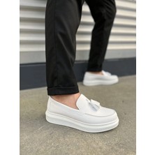 Joy Ayakkabı JY154 Blaze Bağcıksız Püsküllü Cilt Erkek Günlük Spor Klasik Ayakkabı Cbt - Beyaz