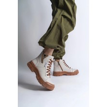 Joy Ayakkabı Amber Bağcıklı Fermuarlı Ortopedik Taban Kadın Bot  Ctt - Krem