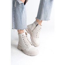 Joy Ayakkabı Bloom Bağcıklı Fermuarlı Ortopedik Taban Kadın Bot  Ckt - Krem