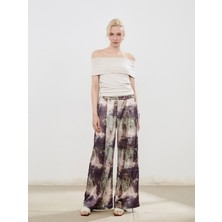 Soulife Beli Lastikli Desenli Geniş Paça Kadın Pantolon