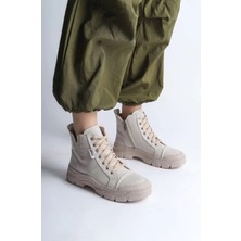 Joy Ayakkabı Amber Bağcıklı Fermuarlı Ortopedik Taban Kadın Bot  Ckt - Krem